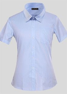 藍色標準領女士短袖襯衫